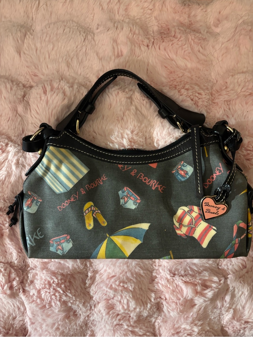 Dooney & Bourke Black Canvas Shoulder Bag with Beach Motif